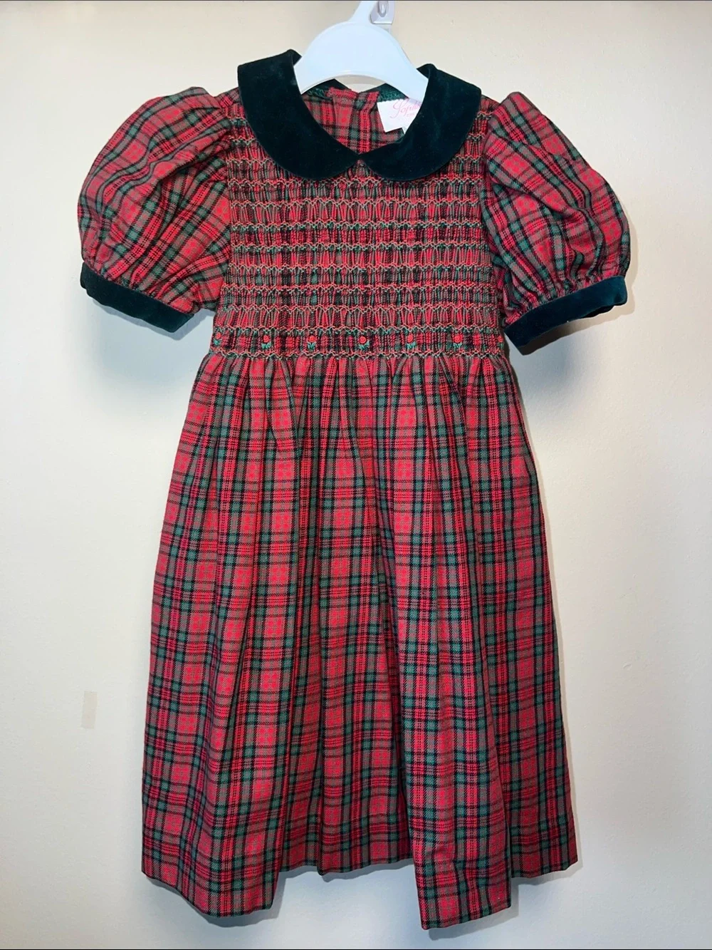 Vintage Red Holiday Plaid Dress With Velvet collar and cuffs - 12M 24M 2Y 3Y​